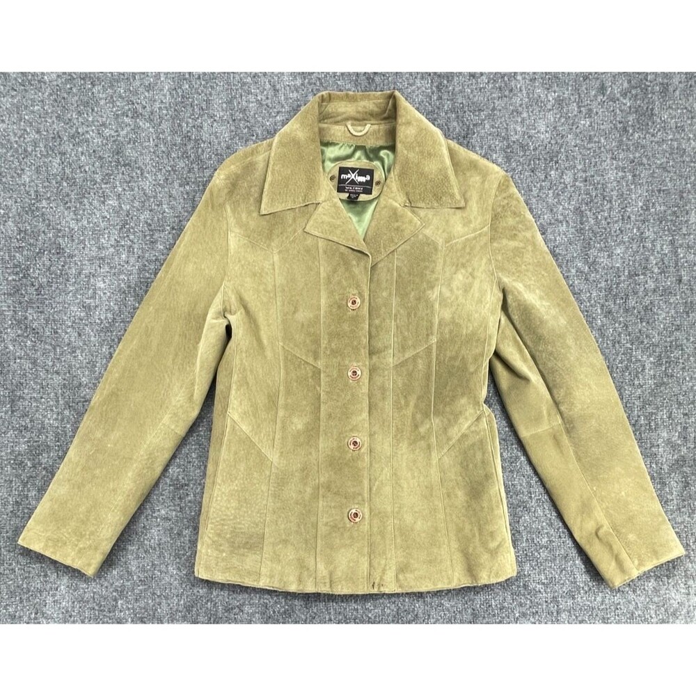 Maxima Wilsons Vintage Y2K Green Suede Leather Western Jacket Womens M